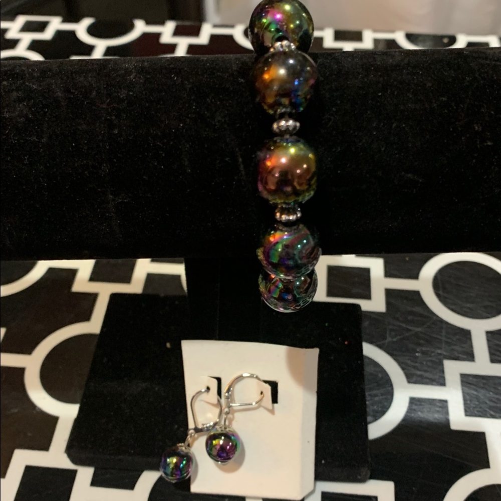 Iridescent Beaded Bracelet and Earring Set